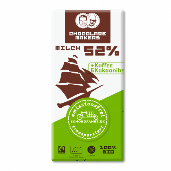 TRES HOMBRES Chocolate Bar 52% Kaffe & Kakaosplitter